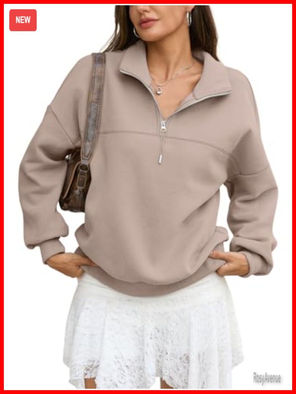 Fleece Quarter Zip Oversized Sweatshirt Long Sleeve Pullover